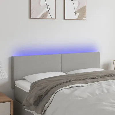 vidaXL Tăblie de pat cu LED, gri deschis, 144x5x78/88 cm, textil