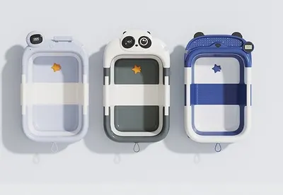 Cadita pentru bebelusi Little Mom Baby Astronaut Blue, design inovator ultra-pliabil cu pernuta detasabila , termometru display digital incorporat, dop scurgere, picioruse antiderapante, dimensiune 69 x 43 x 20.7 cm l