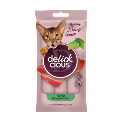 DELICKCIOUS Creamy Snack, Ton și Aloe Vera, plic recompense pisici, 60g