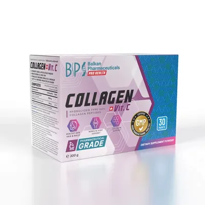 Collagen + Vitamina C Pulbere Solutie Orala, 30 pliculete, Balkan Pharmaceuticals