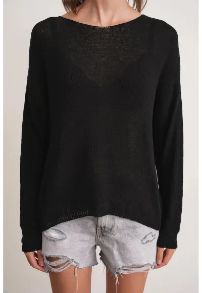 Pulover dama - supradimensionat - umeri cazuti - negru - tricot