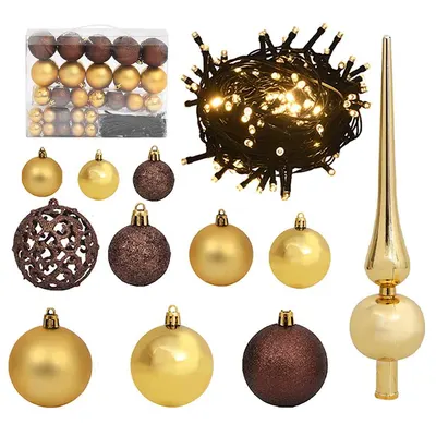 vidaXL Set globuri Crăciun cu vârf & 150 LED-uri 60 piese auriu&bronz