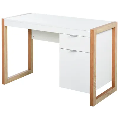 HOMCOM Birou de Lucru Spațios cu Sertar Dulap Picioare în Formă de Cadru de Stil Modern 112,5x50x75,5 cm Alb | Aosom Romania