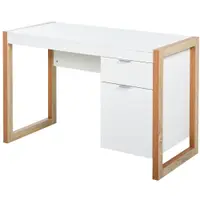 HOMCOM Birou de Lucru Spațios cu Sertar Dulap Picioare în Formă de Cadru de Stil Modern 112,5x50x75,5 cm Alb | Aosom Romania