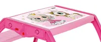 Masuta copii din plastic aditivat cu doua bancute Novokids Study Table dimensiuni 95X78X49 cm, Suprafata lucioasa, Model Printesa cu Unicorn Roz