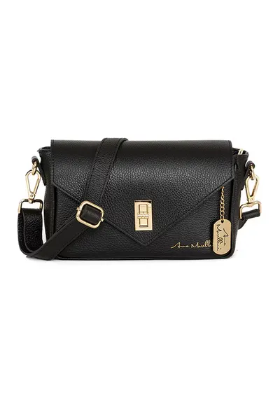 Geanta crossbody din piele cu sistem metalic - Negru