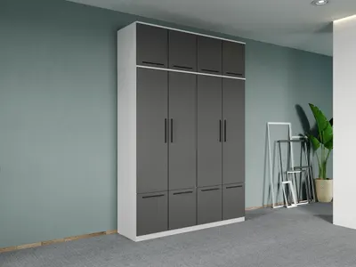 Dulap dormitor Alb-Gri 4U+suprapozabil - Madrid