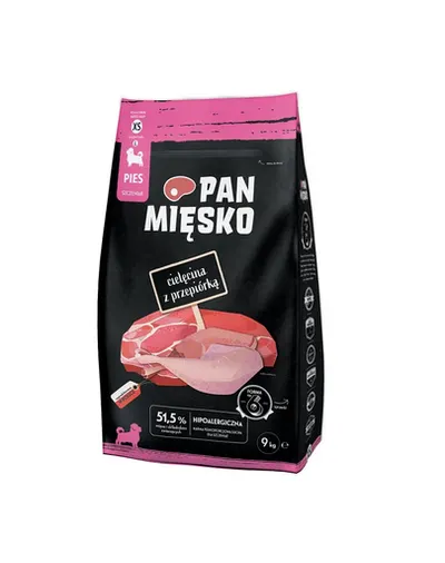 PAN MIĘSKO hrana catei si caini tineri cu vitel si prepelita XS 2x9 kg