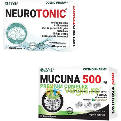 Pachet Neurotonic 30cps + Mucuna 500mg Premium Complex 30cps