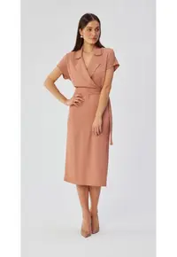 Rochie dama - midi cu guler - Poliester - 51658 - Roz