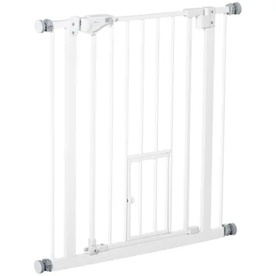 PawHut Poartă Reglabilă pentru Câini cu Ușă și Montare prin Presiune, Barieră cu Închidere Automată, 74-80x76.2 cm, Alb | Aosom Romania