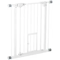 PawHut Poartă Reglabilă pentru Câini cu Ușă și Montare prin Presiune, Barieră cu Închidere Automată, 74-80x76.2 cm, Alb | Aosom Romania