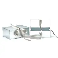 Set 2 cutii dreptunghiulare cu fereastră transparentă și panglică - argintiu