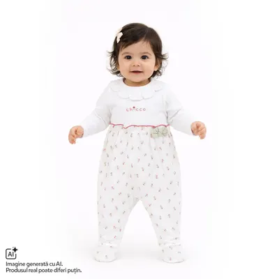 Salopeta bebelusi Chicco deschidere la scutec, Alb cu model, 01285-70MFCI