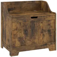HOMCOM Cufăr de depozitare cu balama de siguranță, ladă din lemn cu decupaj pentru mâner pentru living & hol, Maro rustic | Aosom Romania