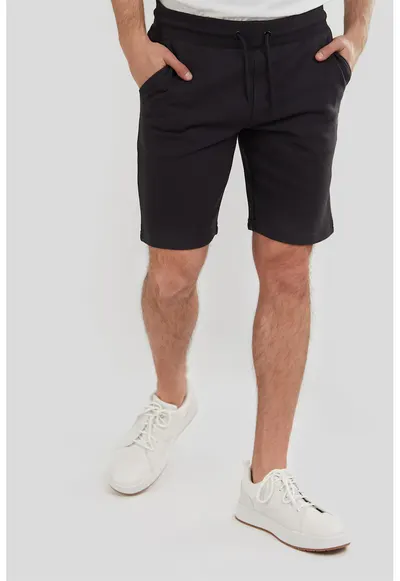 Pantaloni scurti de trening cu croiala regular-fit si snur Delon - Negru stins