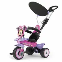 Tricicleta evolutiva pentru copii Injusa, licenta Disney, Minnie Mouse, cu maner parental, anvelope EVA, 10 luni-3 ani