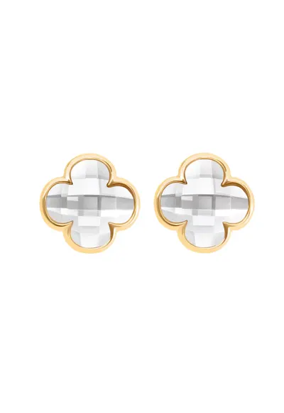 Cercei in forma de trifoi cu cristal - placati cu aur de 18K