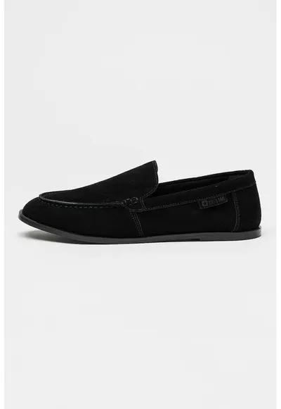 Pantofi loafer din piele intoarsa cu varf rotund - Negru