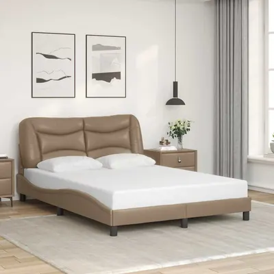 vidaXL Cadru de pat fără saltea, Hvar, cappuccino, 140x190 cm, piele ecologică