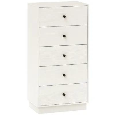 HOMCOM Comoda 5 sertare, mobilier de depozitare inalt si ingust, stil modern pentru camera de zi, living - 47x29x95cm, alb | Aosom Romania