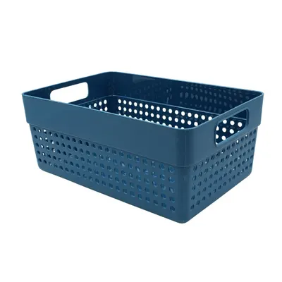 Coș depozitare plastic perforat 23x15x10 cm Storage Solutions, cu mânere, Albastru