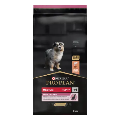 PURINA PRO PLAN PUPPY Sensitive Skin, Talie Medie, Somon, 12 kg