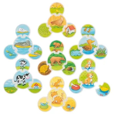 Set din lemn 2 in 1 Goki - Animale, joc si puzzle