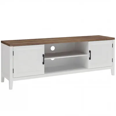 HOMCOM Comodă TV 140 cm, mobilier TV pentru televizoare până la 106,7 cm cu 2 uși, 2 compartimente deschise, alb și maro | Aosom Romania