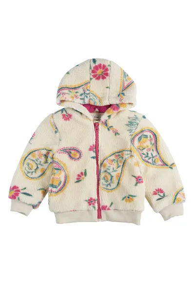 Jacheta cu gluga Teddy - fermoar roz si imprimeu - Flexible - Ecru - pentru fetite - Ecru