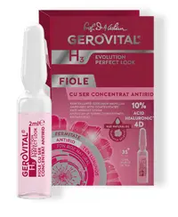 Gerovital Fiolă cu 10% Acid Hialuronic 4D - Ser Concentrat Antirid cu Efect Optic Instant, H3 Evolution Perfect Look, 2 ml