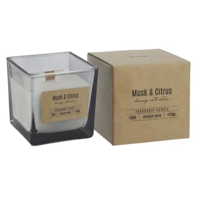 Lumanare Parfumata in Pahar Fumuriu cu Fitil de Lemn, Bispol, Musk- Citrus