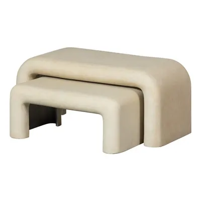 Măsuțe de cafea crem 2 buc. cu aspect de piatră 42x92 cm Stani – WOOOD