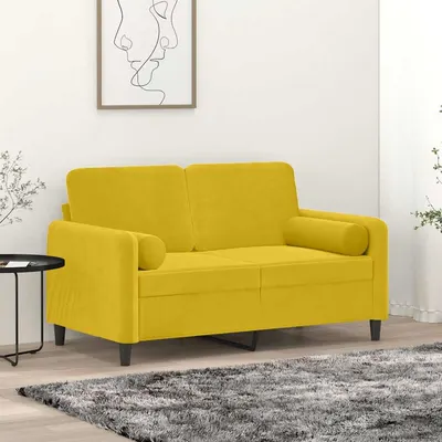 vidaXL Canapea cu 2 locuri cu pernuțe, galben, 120 cm, catifea
