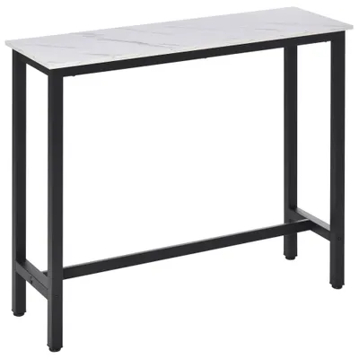 HOMCOM Masă de Bar Masă Înaltă de Bucătărie Mange-debout - dim. 120L x 40l x 100A cm - cadru picior din Oțel Negru, Blat Aspect marmură Alb | Aosom Romania