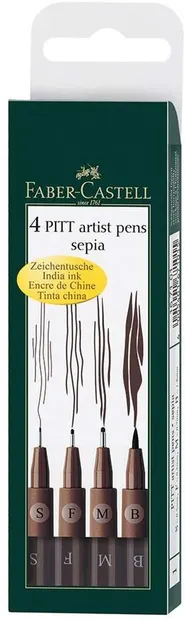 Set linere Faber-Castell Pitt Artist - Sepie intunecata, 4 bucati