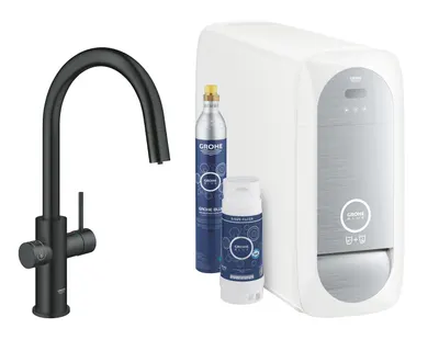 Baterie de bucatarie Grohe Blue Home 31541KS0, 3/8'', pipa inalta, Tip C, filtrare, racire, apa carbogazoasa, dus, Smart, mat, Negru