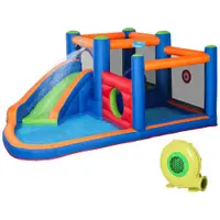 Outsunny 4 in 1 pentru copii Tobogan de apa Bounce House tobogan, trambulina, piscina, pentru copii de 3-8 ani
