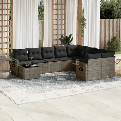 Gossi set mobilier de gradina cu perne, 10 piese, gri, poliratan