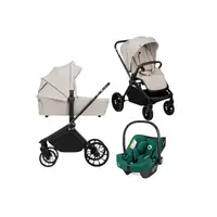 Carucior 3 in 1, Lionelo, Mika Plus, Cu scoica auto Verde testata ADAC, Reversibil, Cu sistem de ventilatie 3D, Cu accesorii, Pana la 22 kg, EN1888-1 EN1888-2 EN1466 ECE R129, Bej