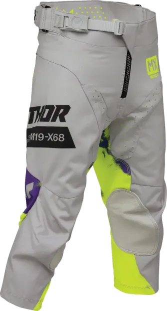 Pantaloni atv cross copii Thor Launchmode Bleach, culoare gri verde fluo, marime 28