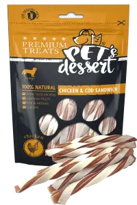Recompense pentru caini Pet s Dessert Chicken Cod Sandwich 80 gr