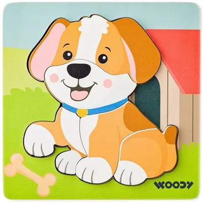 Puzzle din lemn Woody - Câine, 5 piese