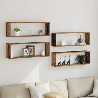 vidaXL Șemele de perete 4 buc. Lemn vechi 80 x 15 x 26 cm