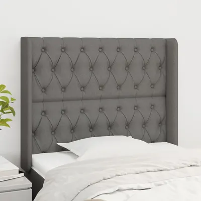 vidaXL Tăblie de pat cu aripioare gri închis 93x16x118/128 cm textil