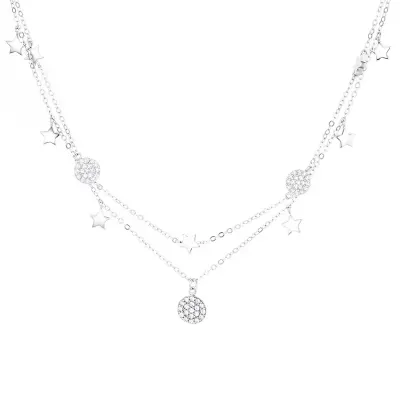Lantisor argint 925, JW1244, model dublu elegant cu stelute, placat cu rodiu