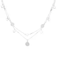 Lantisor argint 925, JW1244, model dublu elegant cu stelute, placat cu rodiu