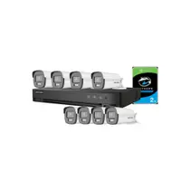 Sistem supraveghere exterior cu HDD 2TB HikVision, 8 camere, 5 MP, lumina alba 40 m, 2.8 mm