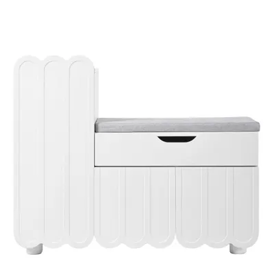 3-Dulap pentru pantofi, cu sertar și șezut tapițat, 90x35x74,5 cm, Alb