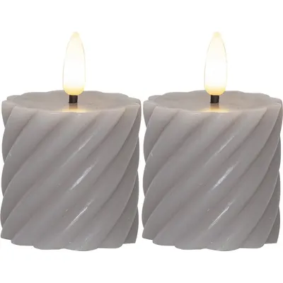 Set de 2 lumânări LED din ceară gri Star Trading Flamme Swirl, înălțime 7,5 cm